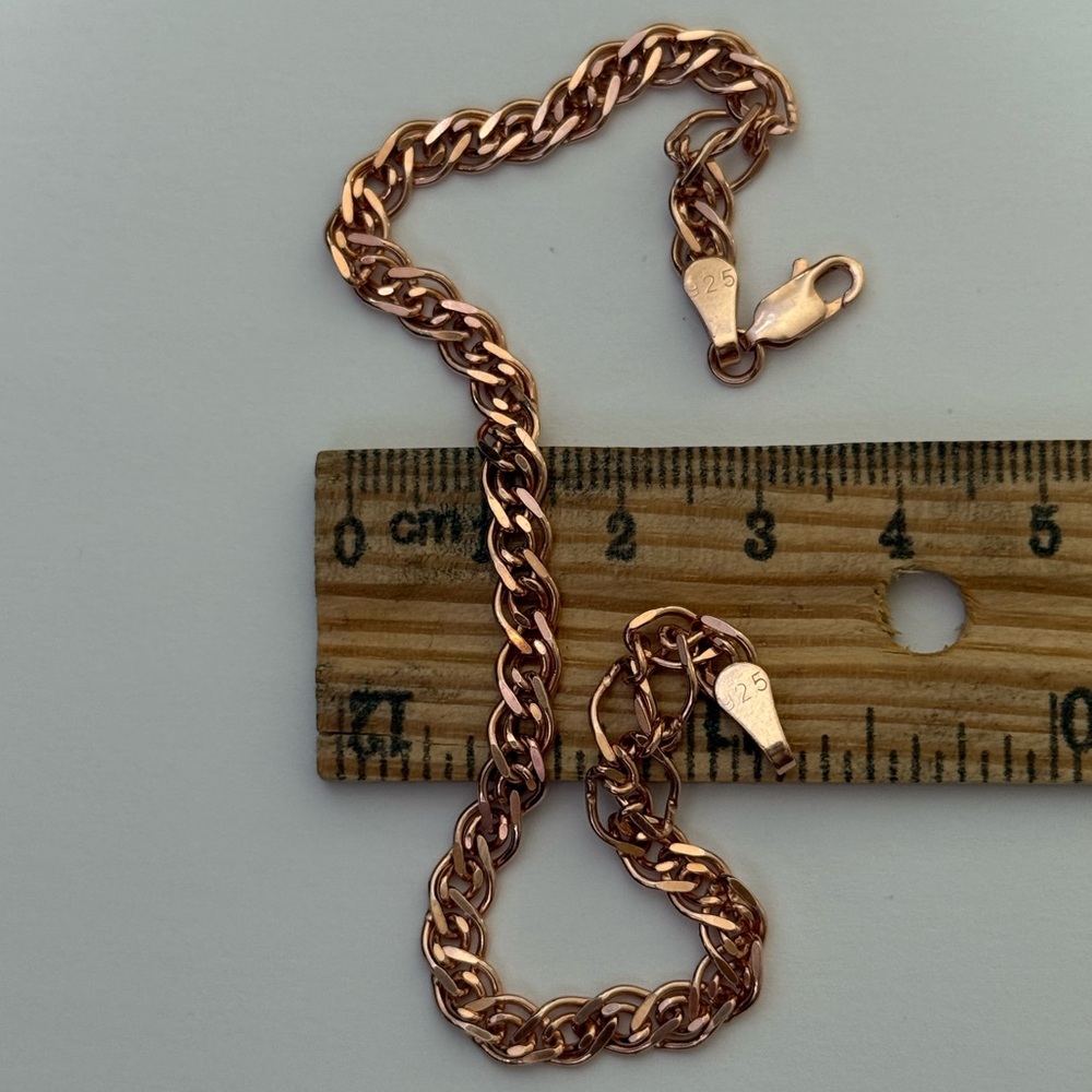 Link chain 5mm 925 silver bracelet unisex rambo 14k rose gold plated